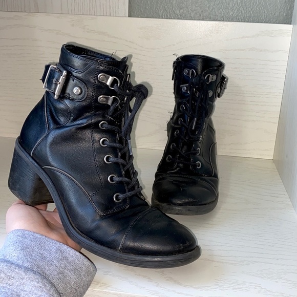 G by Guess Shoes - black heeled combat style booties